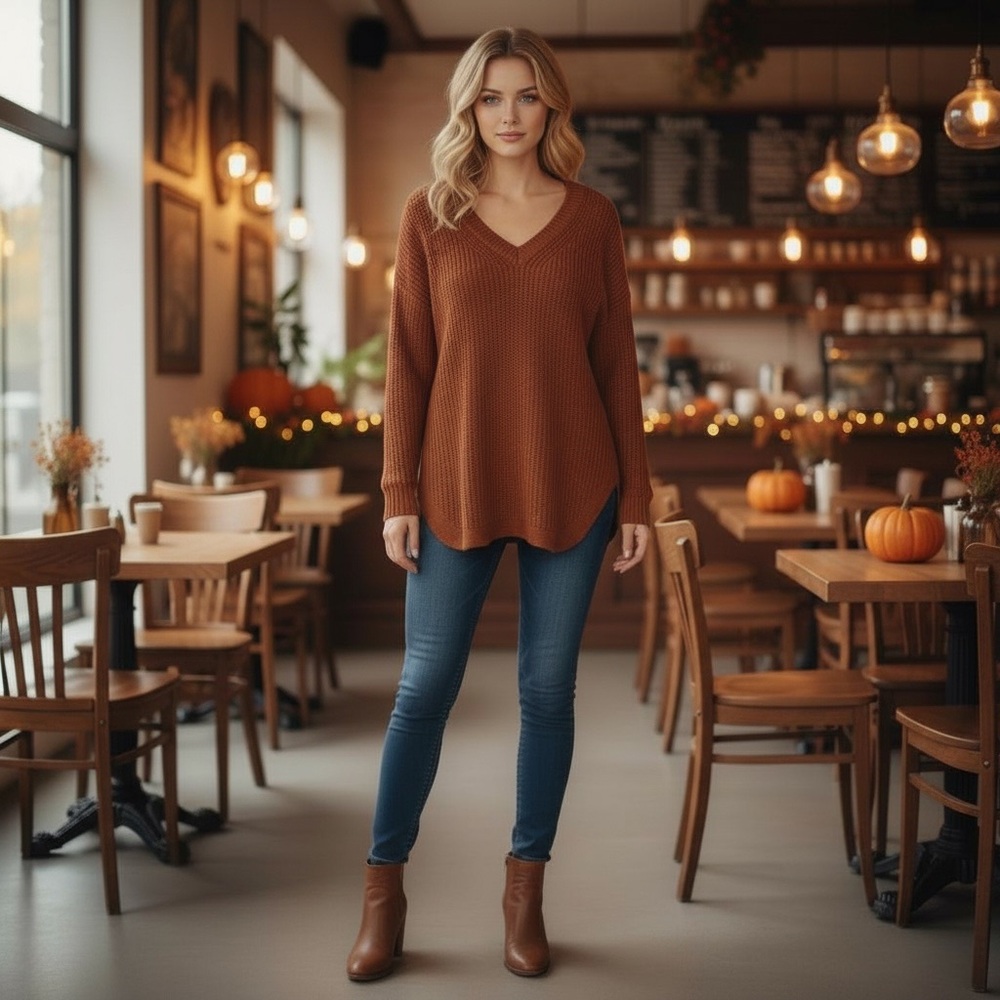 NWT RD Style x Stitch Fix V- Neck Tunic Sweater Fall Winter Thanksgiving Long